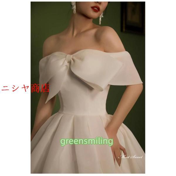 ウェディングドレス ロングドレス オーガンジー プリンセスラインドレス リボン Aラインドレス 二次会 結婚式 前撮り 花嫁 ウエディングドレス ブライダル_4