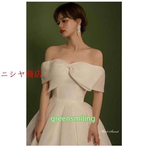 ウェディングドレス ロングドレス オーガンジー プリンセスラインドレス リボン Aラインドレス 二次会 結婚式 前撮り 花嫁 ウエディングドレス ブライダル_5