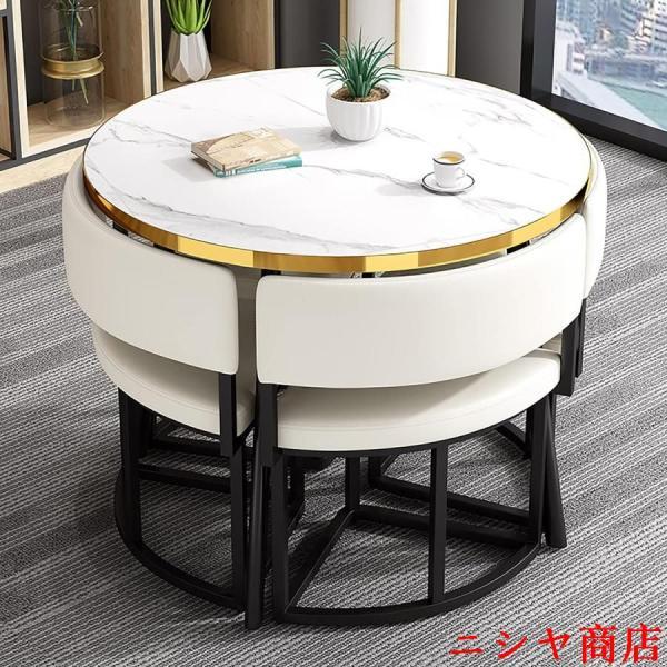丸テーブルセット4人用 ダイニングセット 食卓セット ダイニングルームとキッチン用 モダンデザインテーブルと椅子セットホームキッチン 4人掛けカフェテーブルの画像