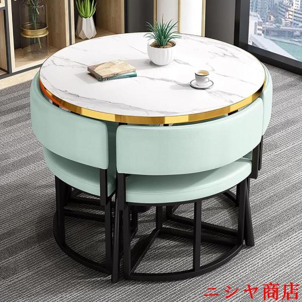 丸テーブルセット4人用 ダイニングセット 食卓セット ダイニングルームとキッチン用 モダンデザインテーブルと椅子セットホームキッチン 4人掛けカフェテーブルの画像