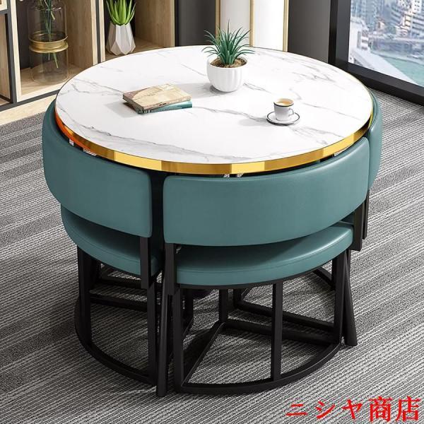 丸テーブルセット4人用 ダイニングセット 食卓セット ダイニングルームとキッチン用 モダンデザインテーブルと椅子セットホームキッチン 4人掛けカフェテーブルの画像