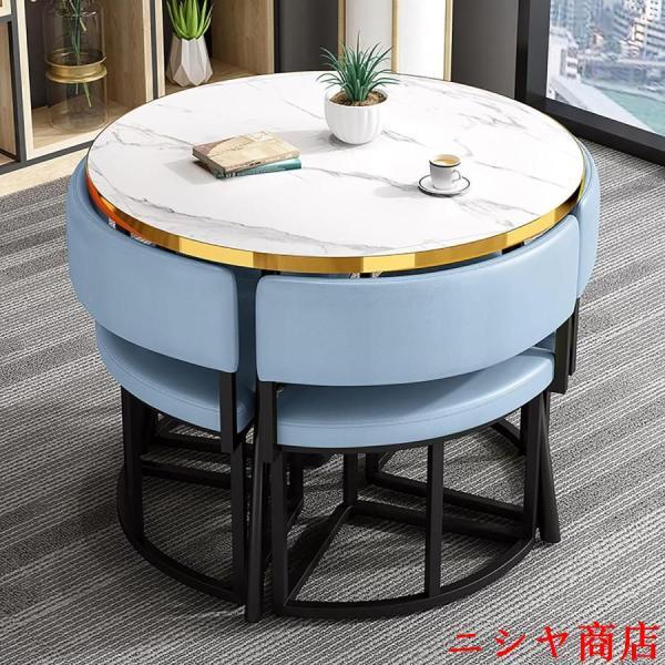 丸テーブルセット4人用 ダイニングセット 食卓セット ダイニングルームとキッチン用 モダンデザインテーブルと椅子セットホームキッチン 4人掛けカフェテーブルの画像