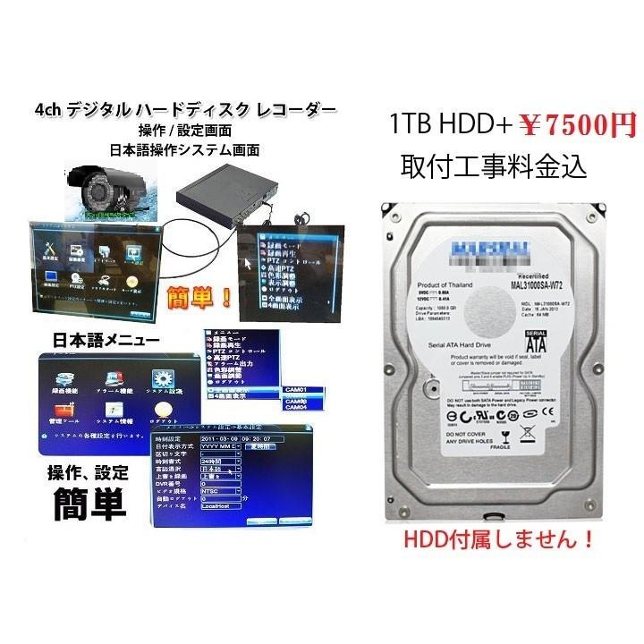 防犯カメラセット 4CHデジタルレコーダ＋CCTVカメラ+20M映像ケーブル 4