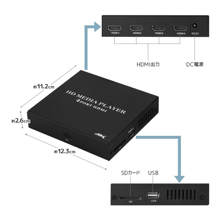 HDMI出力4個対応 同時4台テレビに 4Kメディアプレイヤー リモコン付き USBメモリ/SDカード/外付けHDD対応 縦横表示 動画/写真/PDF/PPT   HOP-MP4HD｜hopestar2018｜08