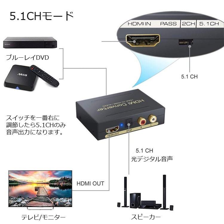 HDMIデジタルオーディオ分離器(HDMI→HDMI + 光デジタル SPDIF +Audio) HDMIから音声信号分離 HDMI SPDIF RCA 出力 オーディオ 分離器 1080P対応 HDMI2AUD｜hopestar2018｜08