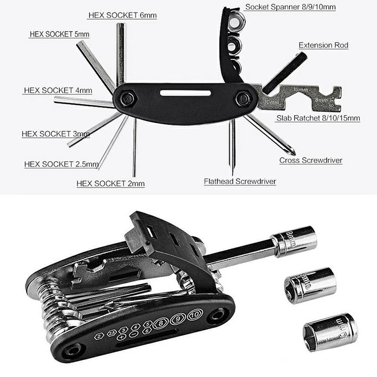 自転車用マルチツール ＋ パンク修理キットセット 多機能自転車工具 各種ドライバー/レンチ/ソケットレンチ 自転車の整備や修理に 収納ポーチ付 HOP-CYTO315｜hopestar2018｜03