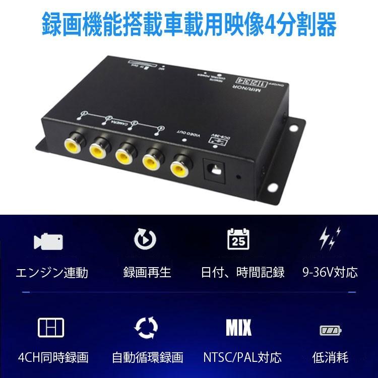 車載DVRレコーダー 100万解像度録画 4分割 CVBS映像 正像 鏡像設定可
