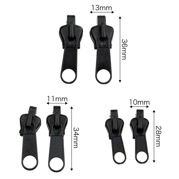 ファスナー修理用スライダー ジッパー 大中小6個セット ブラック 壊れ