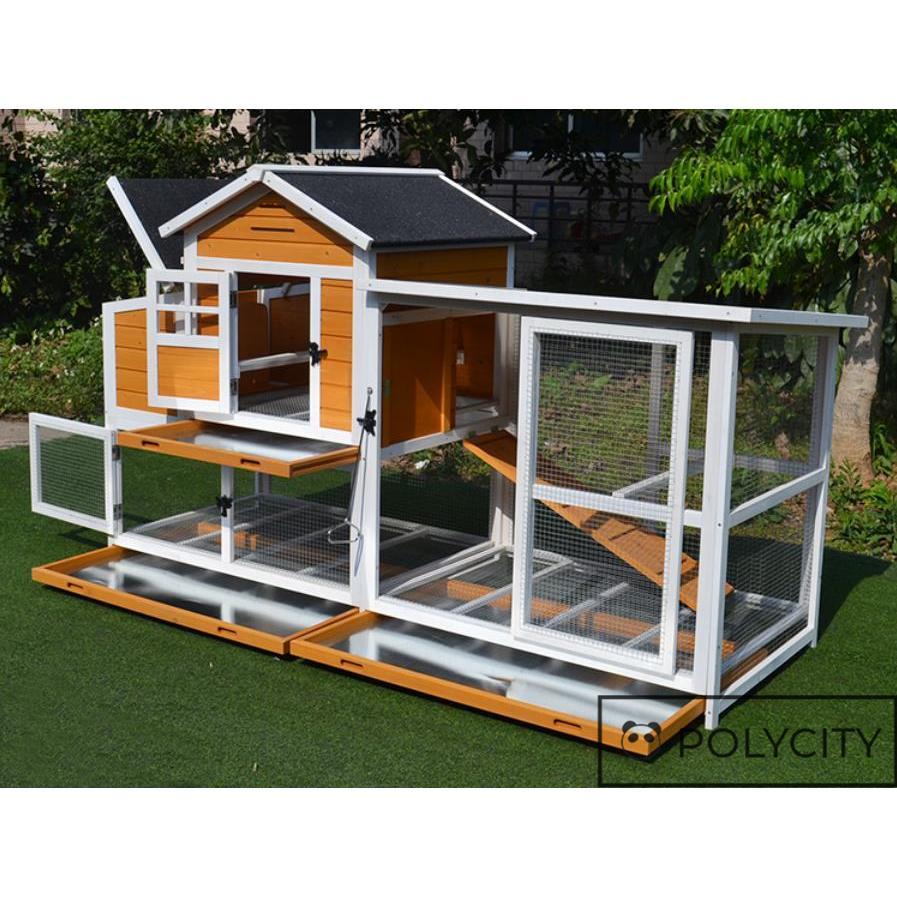 【美品】 特大別荘 飼育ケージ 大型 ペットケージ 鶏 鴨 はと うさぎ 室内外兼用 取り付けやすい 天然杉材 防腐材 木製 212*83*125cm 組立式 【TMF3338151704】(118068円)