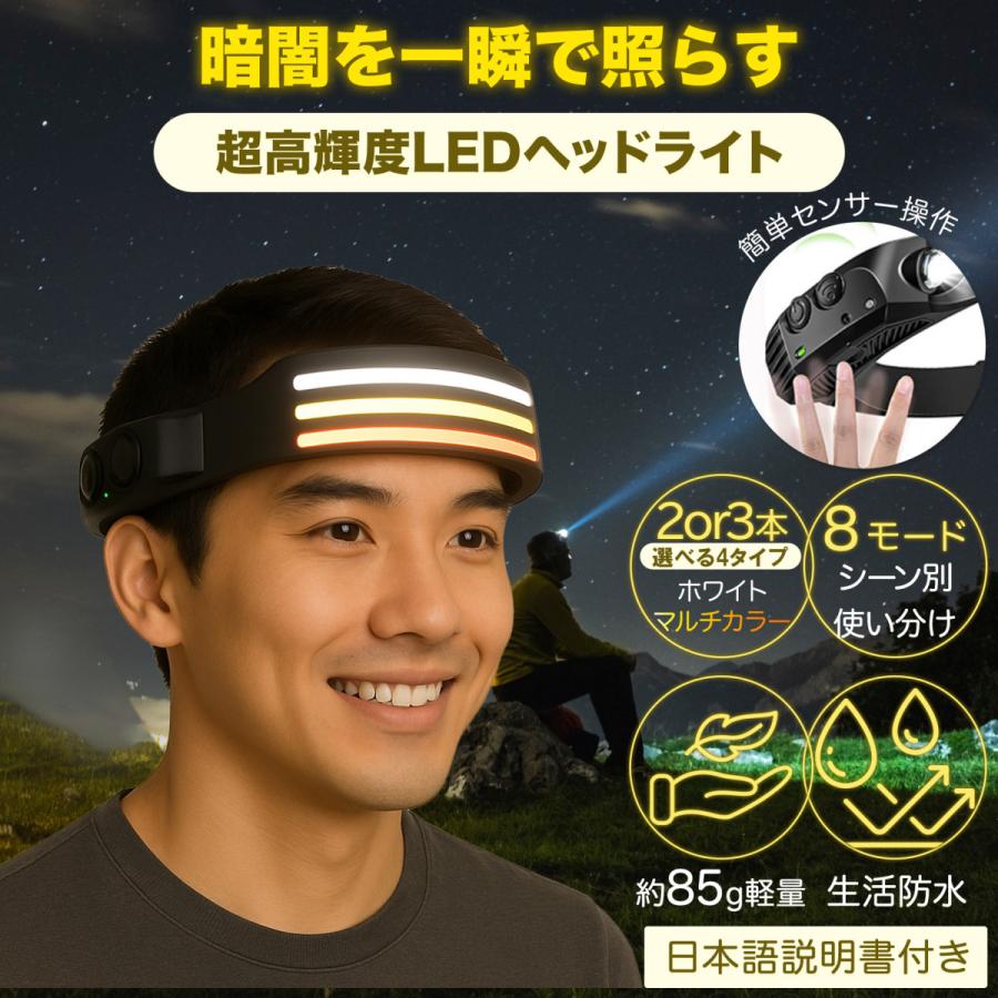 ヘッドライト 充電式 LED 電池式 作業用 軽量 高輝度 ライト usb 長時間点灯 小型 夜間 明るい センサー点灯 角度調整可能 防水 防塵 防災 停電 アウトドア キャンプ ランニング 釣り ヘッドライト 充電式 led 軽量 防水 USB 三色 3色 防災 キャンプ 停電