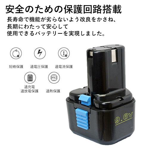 日立（HITACHI） EB9 対応 日立工機 9.6V 2.0Ah 互換 バッテリー 2個 