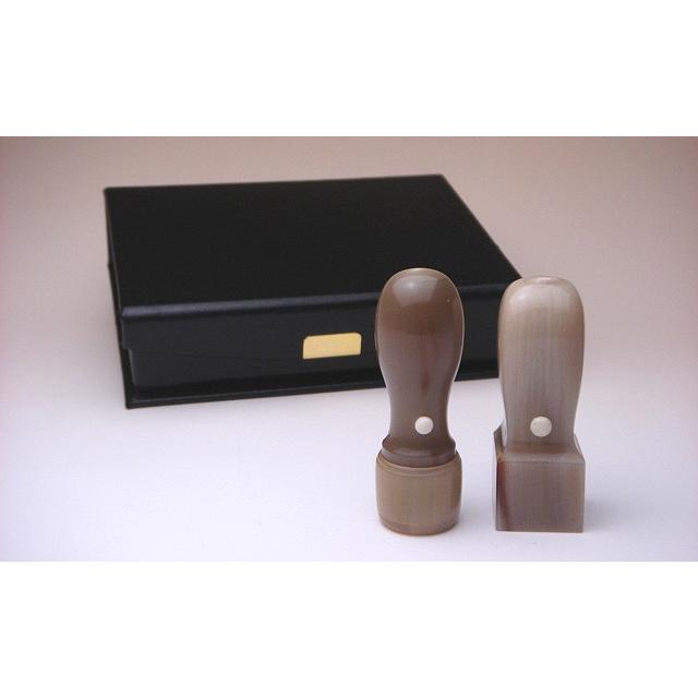 【送料無料!】法人印2本セット　牛角(色混)　丸印18mm・角印21mm【印章ケース付でお買い得！】
