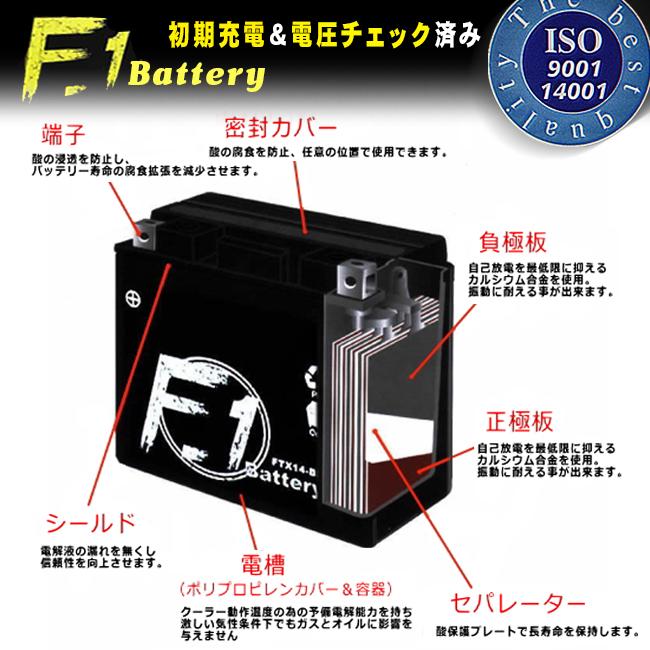 在庫有 1年保証付 F1 バッテリー FTZ14S YTZ14S互換 TTZ14S互換 液入れ充電済み バイク用 バッテリー｜horidashi｜03