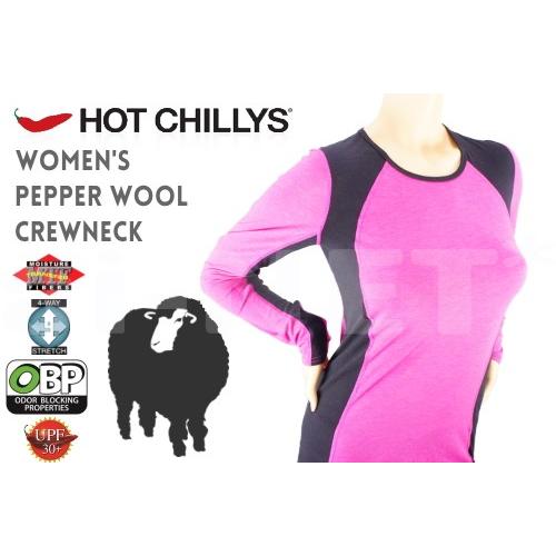 セール特価 レビューで特典 HOT CHILLYS ペッパーウールストレッチ 秋冬仕様のベースレイヤー クルーネックシャツ レディース