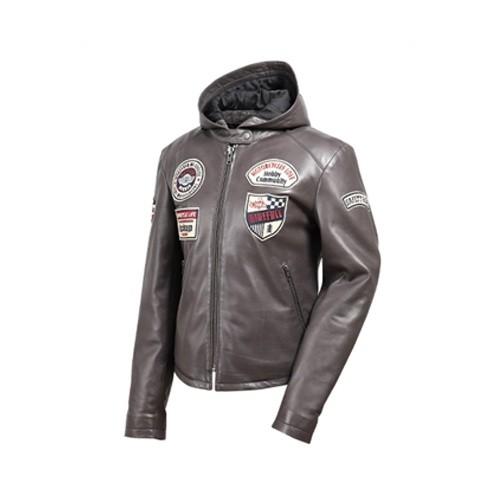 DEGNER フード付きレザージャケット グレーレディースM