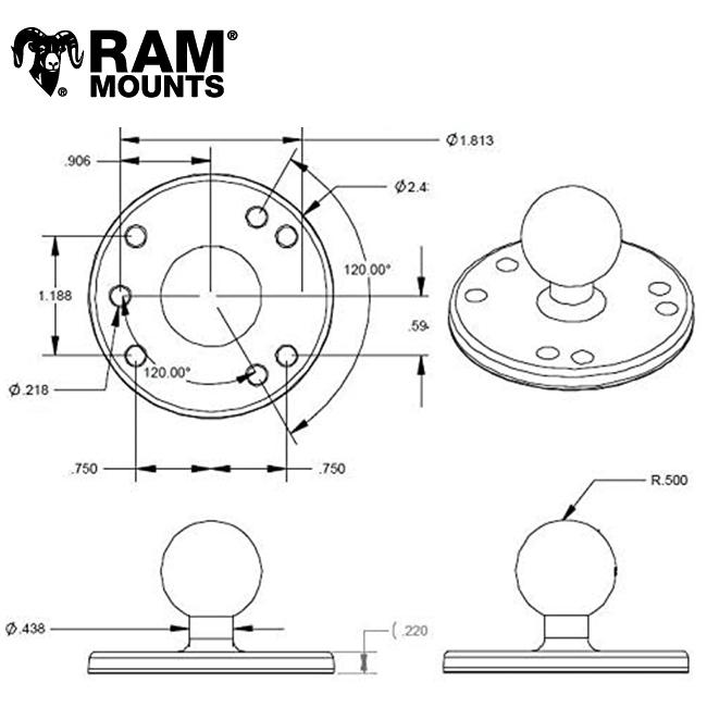 RAM MOUNTS ラムマウント AMPSホールラウンドベース RAM-202U 1.5