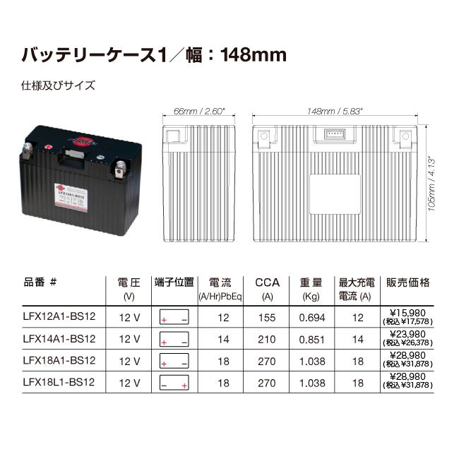 SHORAI/ショーライ LFX14A1-BS12 リン酸 超小型 超軽量 バイク用 3年保証 メンテナンスフリー リチウムバッテリー GT9B-4 YT12B-BS GT12B-4の画像