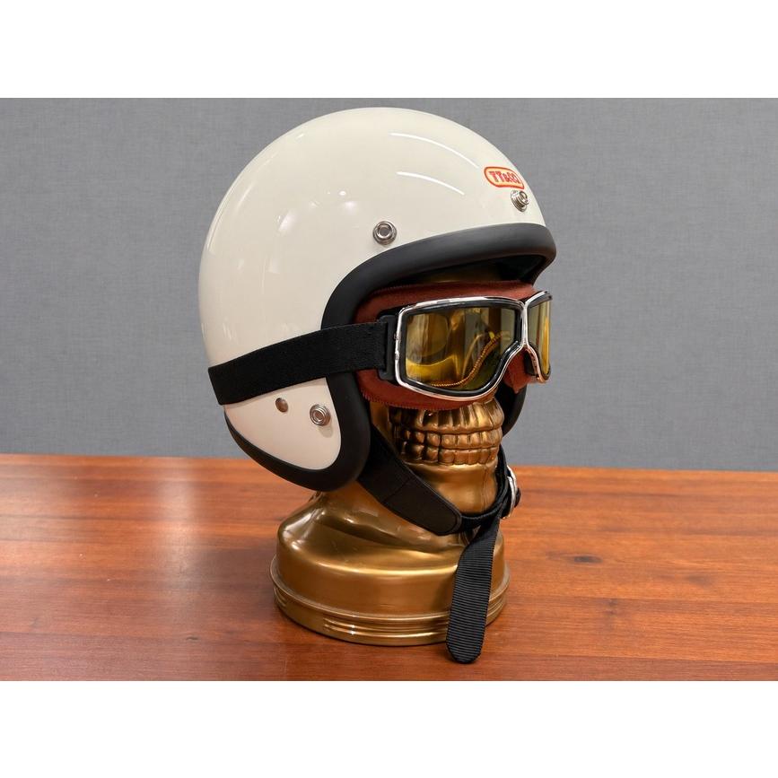 装飾ゴーグル付きヘルメット（アイボリー/ブラウン）カフェレーサー レトロタイプ 在庫有 ヘルメットゴーグル ブラウンイエロー 紫外線カット 飛散防護