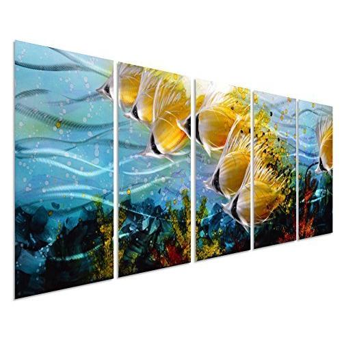 限定価格Blue Wal Metal - Art Wall 3D Handmade - Design Ocean Modern in Hanging Wall Metal Fish of School - Art Wall Metal Large Tropical レリーフ、アート 【本日特価】