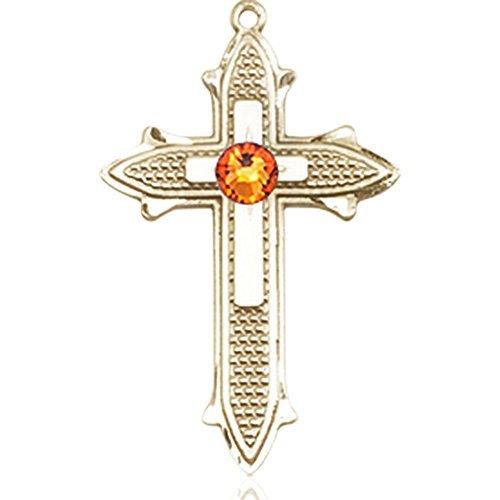 限定価格14kt Medal Yellow Yellow Gold Cross Crystal On Cross Medal With 3mm November Yellow