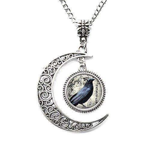 【現金特価】 Literary Jewelry Goth Nevermore Poe Necklace Raven Pendant, Raven Poe's Moon Crescent Charm Pendant, Jewellery送料無料 Raven ネックレス、ペンダント