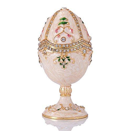 QIFU Hand Painted Enameled Faberge Egg Decorative Hinged Jewelry Trinket Box Unique Gift For Home Decor 