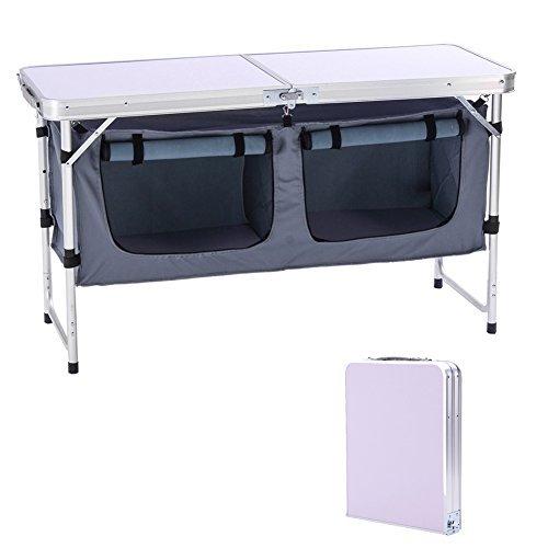 限定価格CampLand Outdoor Folding Table Aluminum Lightweight Height Adjustable with Storage Organizer for BBQ, Party, Camping (Grey)送