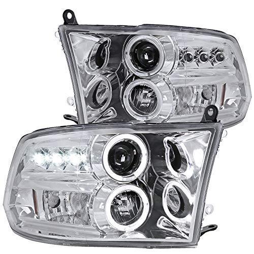 Spec-D Tuning Twin Halo Chrome Housing Clear Lens Projector Headlights for 2009-2019 Dodge Ram 1500 Head Light Assembly Left + Right Pair送