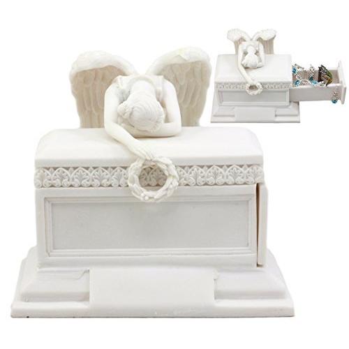 激安/新作 限定価格Ebros 6"Long Figurine Urn Small Box Decorative Wreath Holding Angel Weeping Gift コレクションボックス