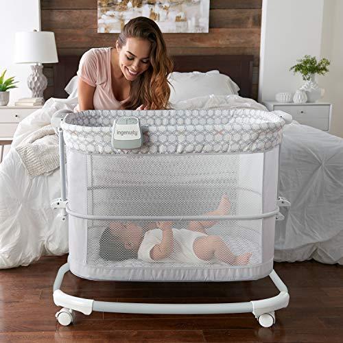 【特別送料無料！】 限定価格Ingenuity Dream & Grow Bedside Bassinet 2-Mode Crib 0-12 Months, Adjustable Height - Dalton (Grey) キッズチェア、学習椅子