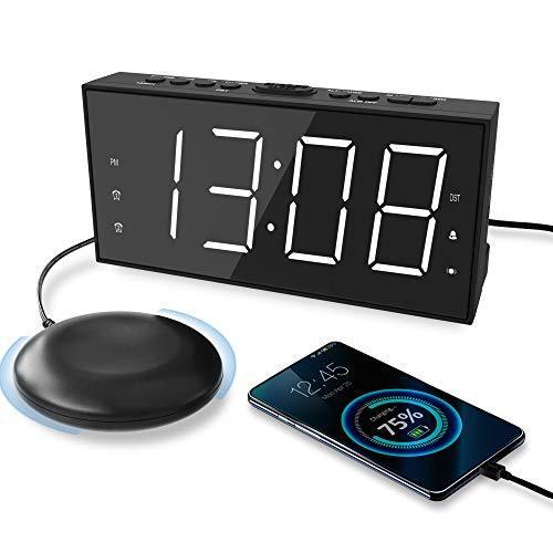 卸売 Alarm Vibrating Dual Sleeper, Heavy for Shaker Bed with Clock Alarm Loud 限定価格Super Clock Deaf, Hearing-impaired for Charger USB with 目覚まし時計