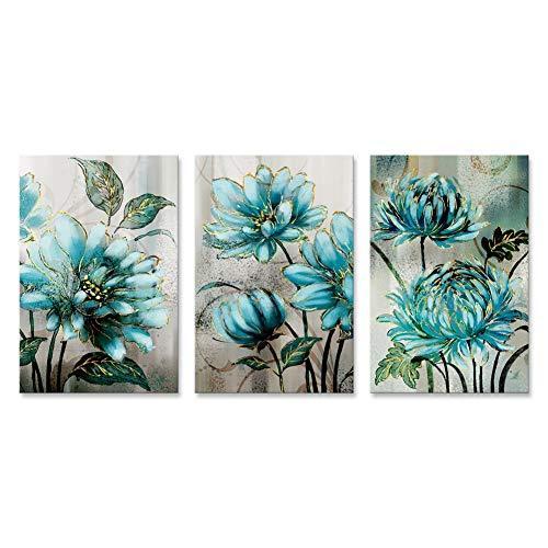 最も完璧な Turquoise Art Wall Painting Flower 新品Blue Floral Artwork送料無料 Print Canvas ポスター