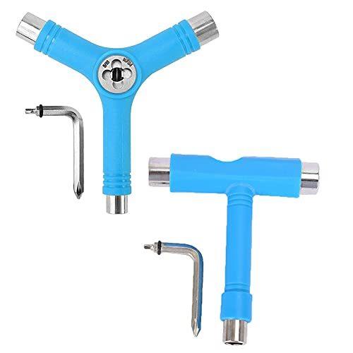 Skate Tool,Skateboard Tool,Multifunctional Stainless Steel Skateboard Wrench with T-Type L-Type Light Blue 2set送料無料