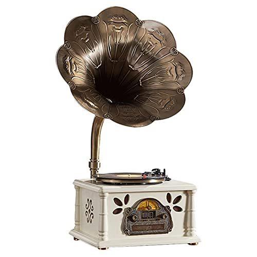 大人気新作 with Phonograph Wood Radio/USB,Vintage Aux-in/FM Player/3.5mm Turntable,CD Retro Player Record Gramophone 限定価格BLLXMX Copper for Horn ターンテーブル