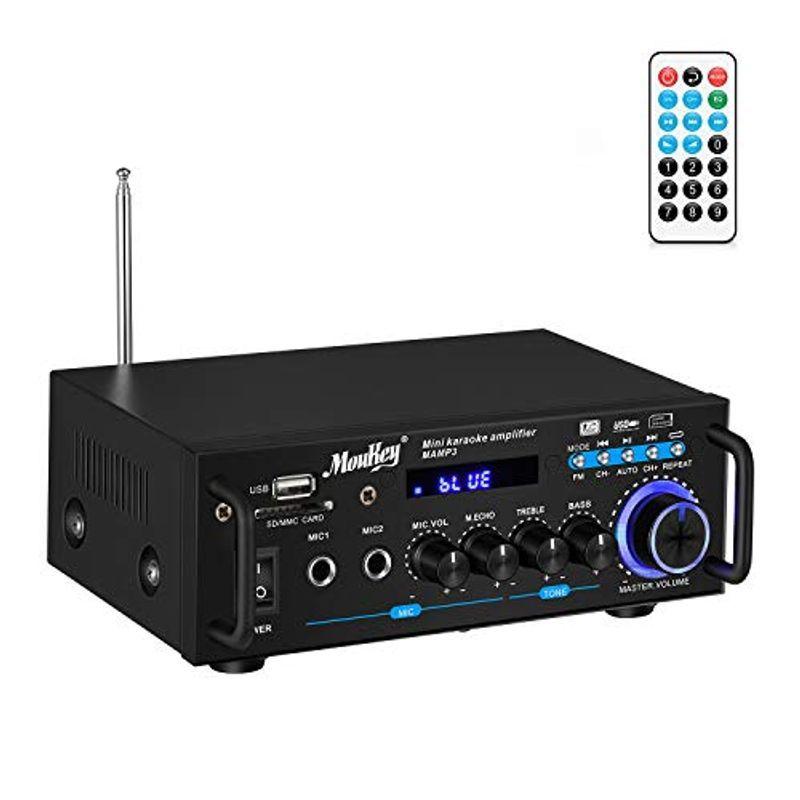 Moukey ステレオアンプ パワーアンプ オーディオアンプ カラオケ アンプ Bluetooth5.0 FMラジオ付き MP3 / USB
