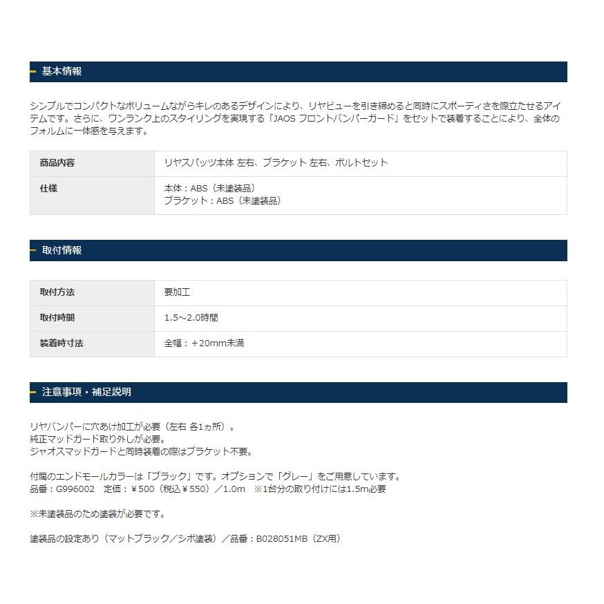 ジャオス ランドクルーザー 300系 リヤスパッツ 未塗装品 ZX用 未塗装