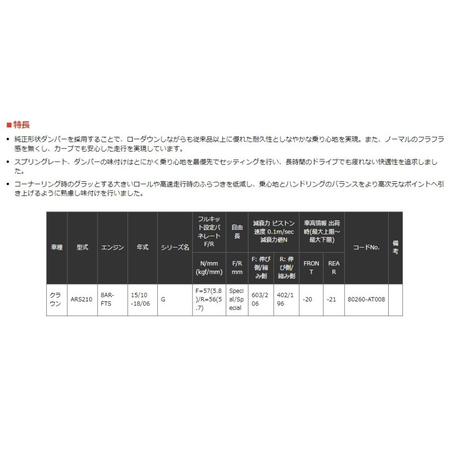 エッチケーエス クラウン ARS210 サスペンションキット 80260-AT008 HKS HIPERMAX G ハイパーマックスGの画像