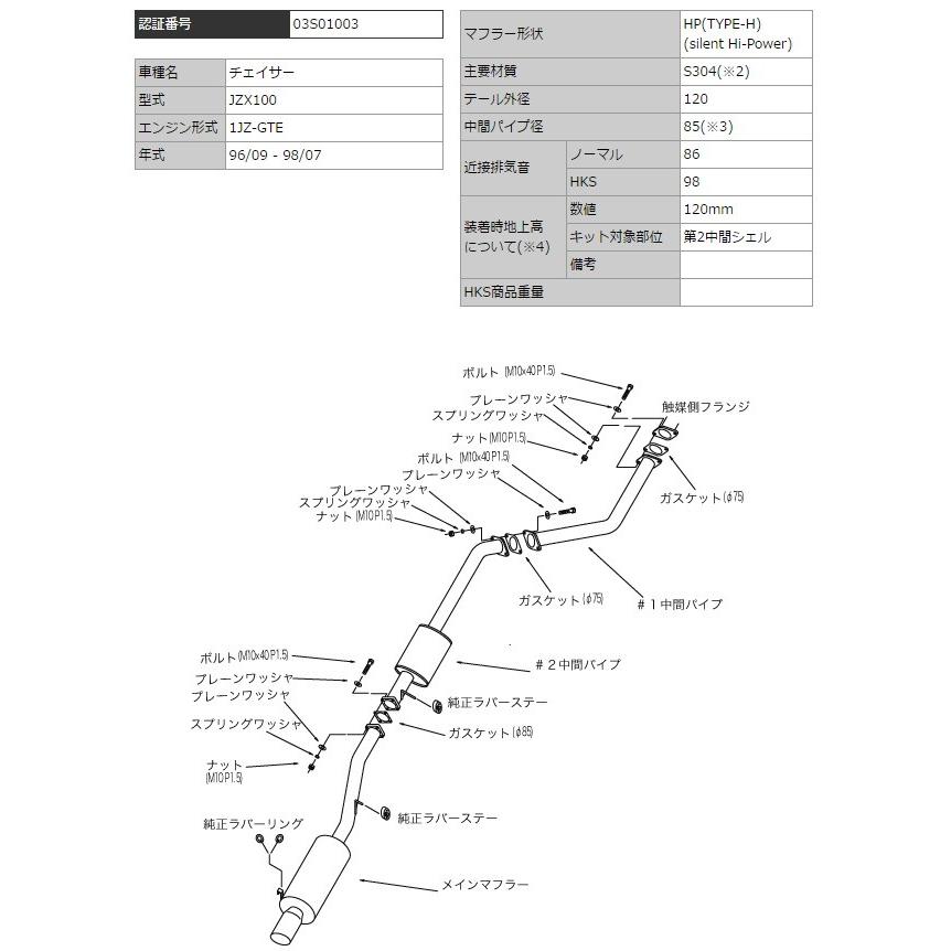 確認ページです HKS（エッチケーエス） チェイサー JZX100 マフラー マフラー形状HP