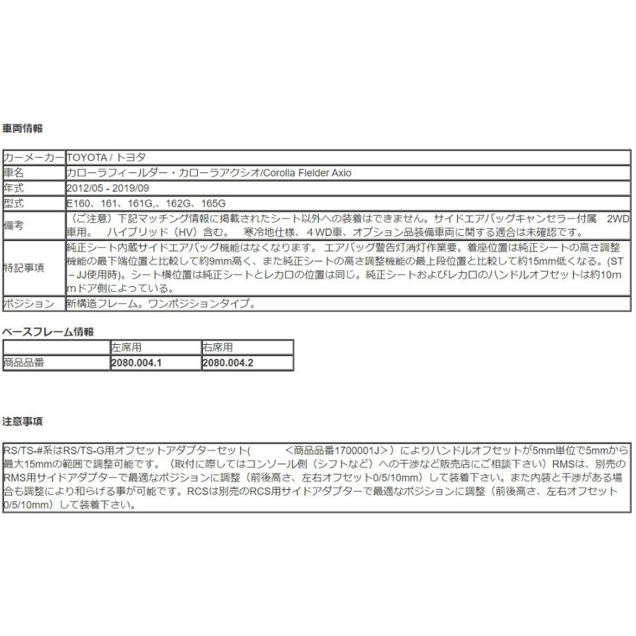 レカロ（RECARO） カローラフィールダー カローラアクシオ E160 161