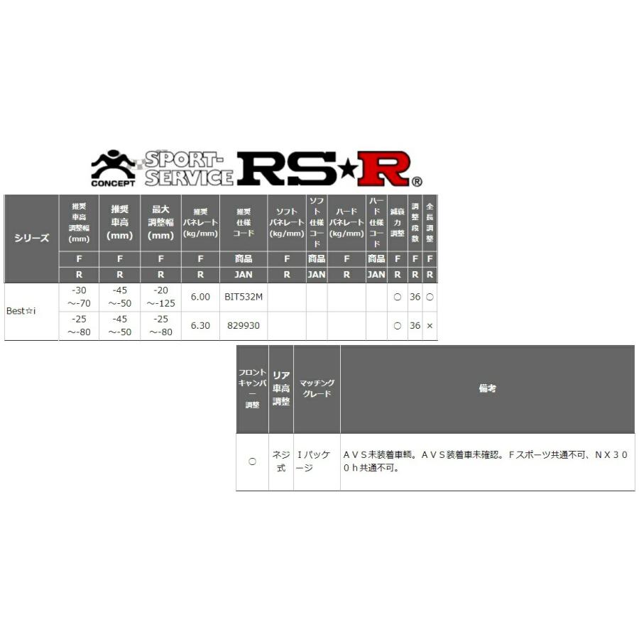 RSR レクサス NX200t AGZ10 車高調 リア車高調整: ネジ式 BIT532M RS-R 