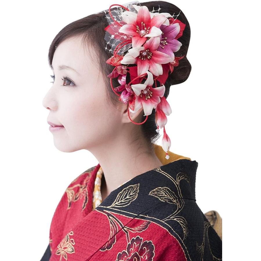 花髪飾り かんざし 赤 レッド 成人式 最初の 振袖 着物 髪型 簪 和装 卒業式 袴