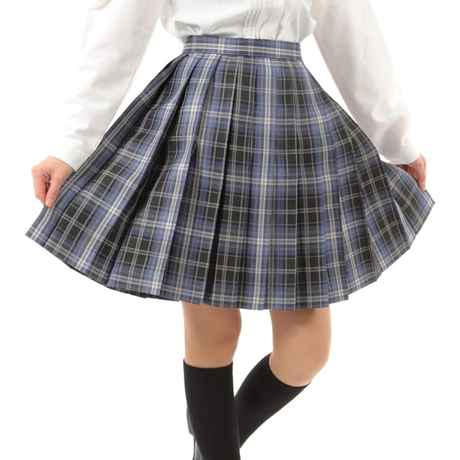プリーツスカート チェック柄 丈48cm 膝上 スクールスカート 制服 女子高生 E244 ネイビー ブルー ホワイトライン Xl スピード発送 ホリック Paypayモール店 通販 Paypayモール