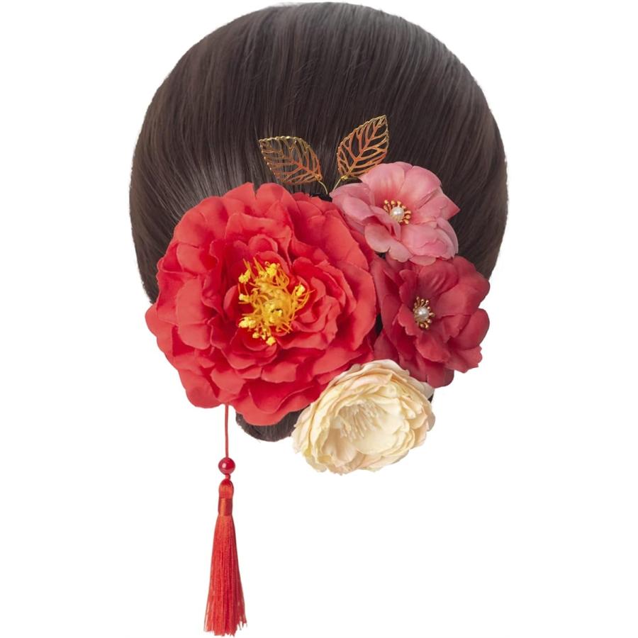 髪飾り 赤 造花 手作り 成人式 卒業式 結婚式 ヘアアクセサリー 七五三 振袖 袴