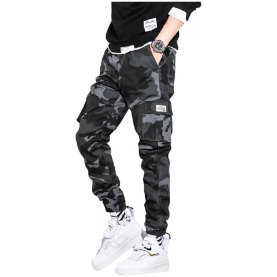 カーゴ パンツ メンズ ロング ワーク サルエル ジョガー テーパード アウトドア ズボン 登山 迷彩 グレー 2xl モデル着用 注目アイテム