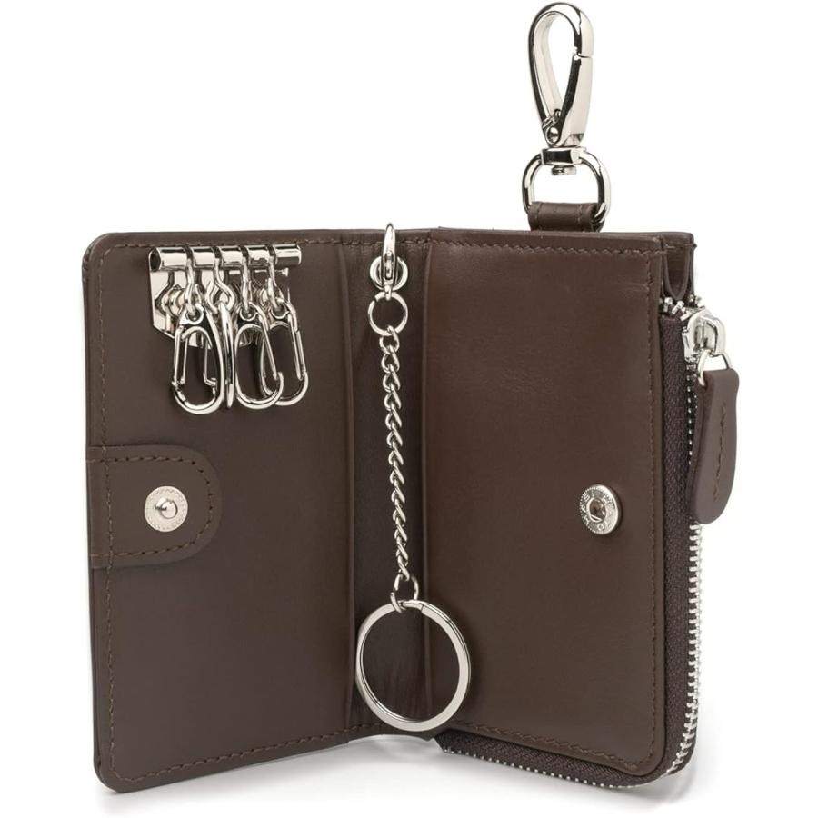 キーケース メンズ 革 小銭入れ L字ファスナー カード入れ スマートキー カラビナ付 ブラウン 50 Off