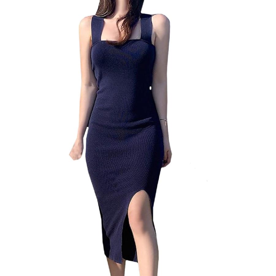 セクシー ロング スリット タイト ノースリーブ ワンピース 胸 開き ニット かわいい レディース ネイビー Free Size ホリック Paypayモール店 通販 Paypayモール