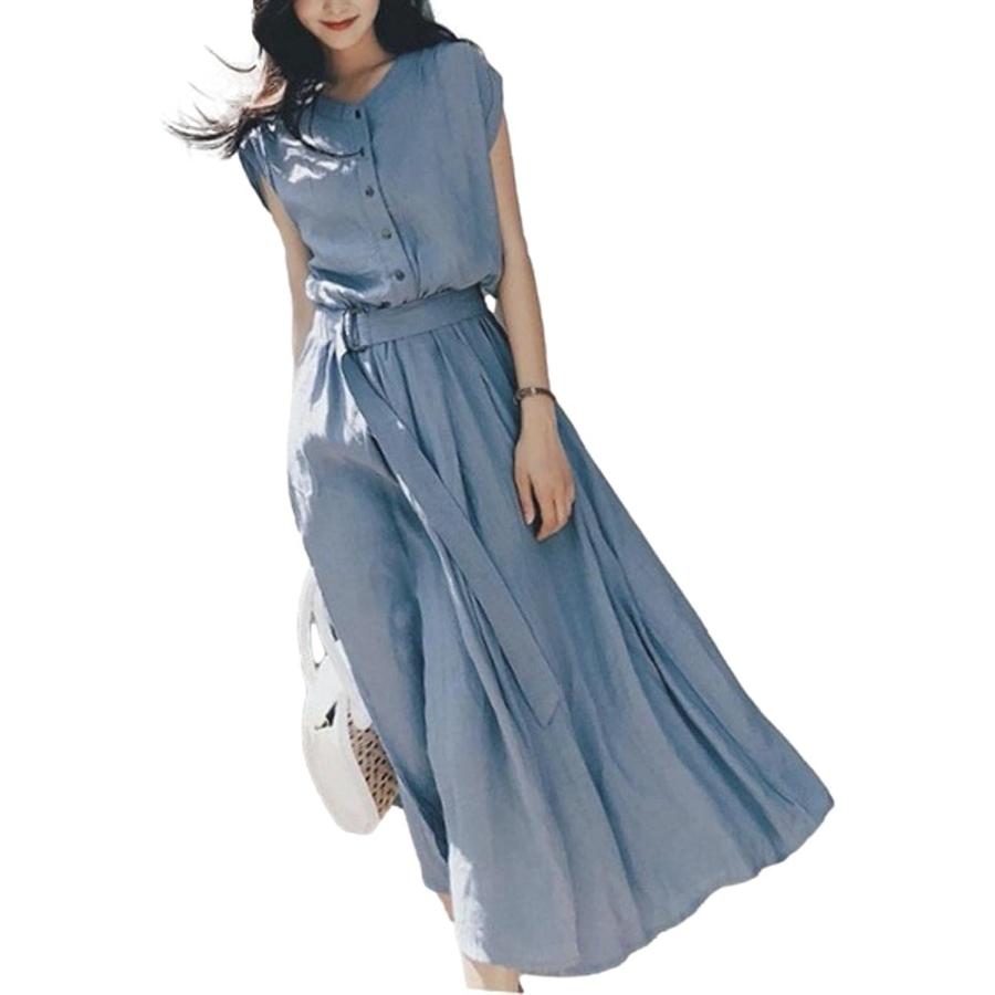 春夏ワンピース きれいめ ナチュラル系 ミモレ丈 フレンチ袖 サラサラ スリット 無地 ライトブルー Xl ホリック Paypayモール店 通販 Paypayモール