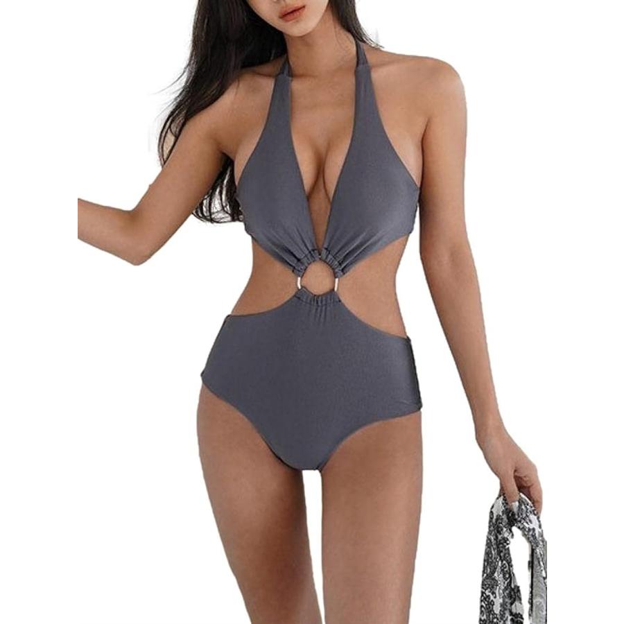 アイラカリラ ワンピース 水着 モノキニ ホルターネック リボン リング Vカット 無地 ビーチウエア スイムウエア グレー Xl ホリック Paypayモール店 通販 Paypayモール