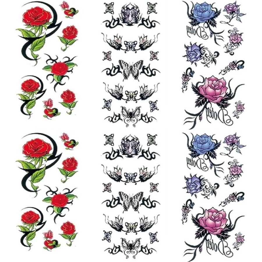 タトゥーシール 薔薇 黒薔薇 ダーク 6枚セット バラ 3種x2枚