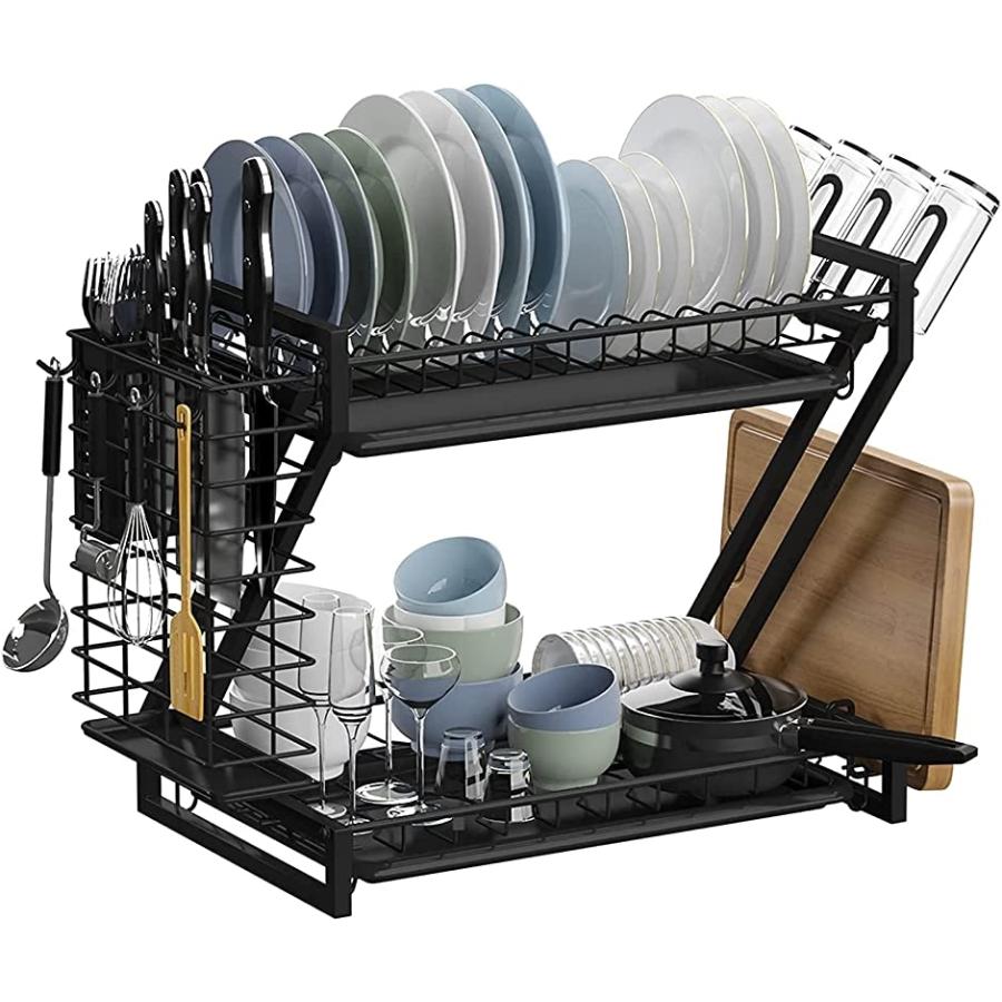 激安 水切りラック 水切りかご ステンレス製 キッチン収納ラック 水が流れる 箸立て コップ